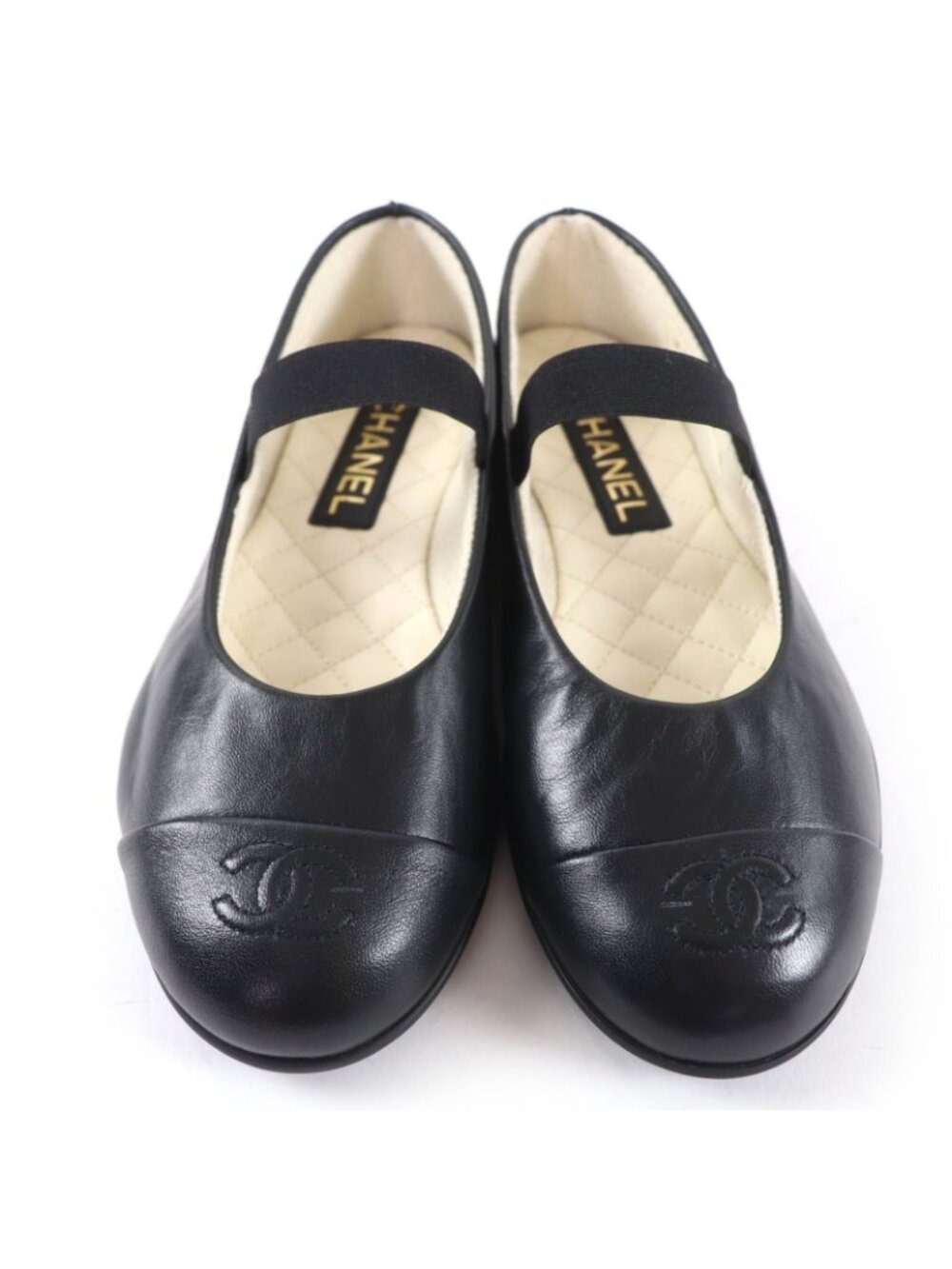 Chanel 25c Mary Jane CC Logo Leather Ballet Shoes Black - Picture 4 of 12